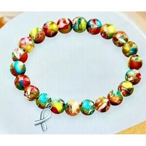 Inspirational Beaded Cancer Survivor Breast Unisex Gift bracelet Colorful Stone